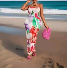 Womens Size 24 UK Floral Fitted Cami Maxi Dress Bodycon 4XL New Flower Boho Y2K