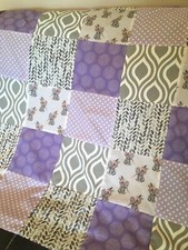 Girl Baby Blanket, NWT, purple, gray, elephants, Minky backing, made in USA