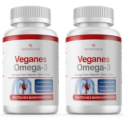 NETZEBAND Omega 3 Kapseln 2000mg vegan aus Algenöl - 600 mg DHA + 300 mg EPA - 180 Kapseln