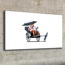 Canvas Print 100x50 Graffiti Rickshaw Tourists Banksy Hanging Wall Art Decor