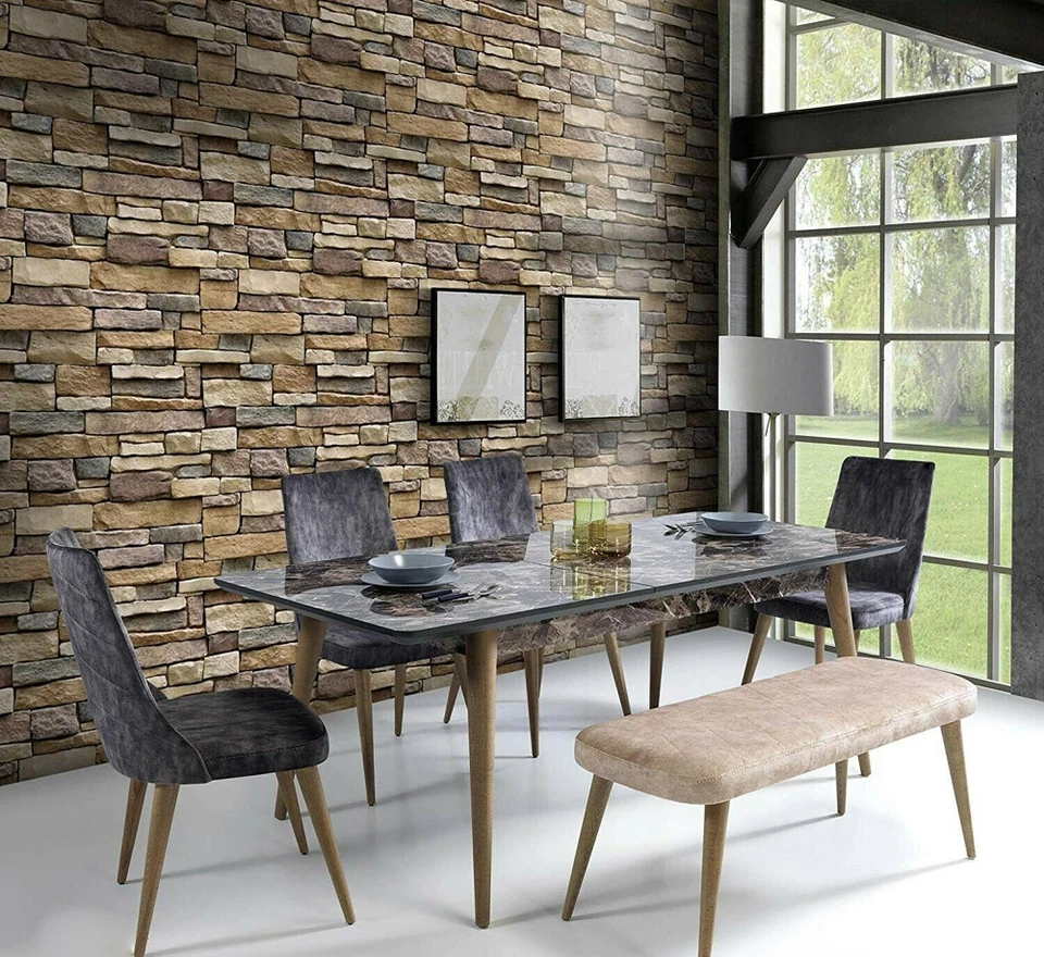 3ft x 50ft 3D Stone Brick Wallpaper Vinyl Film Sticker Rock Stacked 36" x 600" - Image 4 of 4