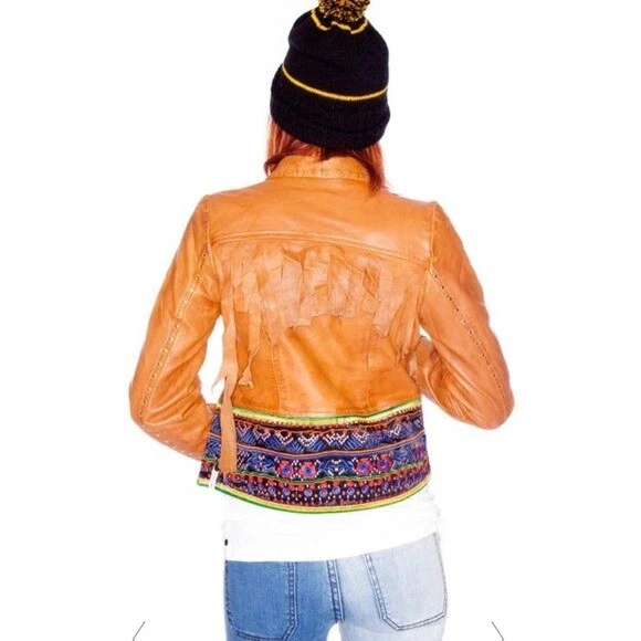 Chaqueta con flecos Morrison de cuero marrón One Teaspoon XS Foto 2 de 4