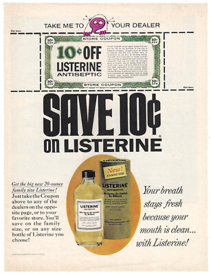 Listerine Mouthwash Print Ad Vintage Advertisement Dental Health Ad Coupon 1965