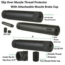 Aluminum 1/2X28 TPI Slip Over Tube 6" With Muzzle Brake/Protector Attachment