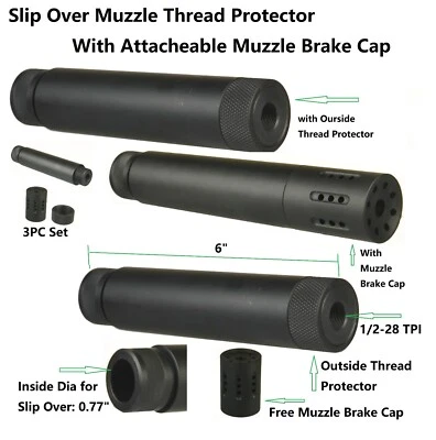 FIELDSPORT INC Aluminum 1/2X28 TPI Slip Over Tube 6" With Muzzle Brake/Protector Attachment