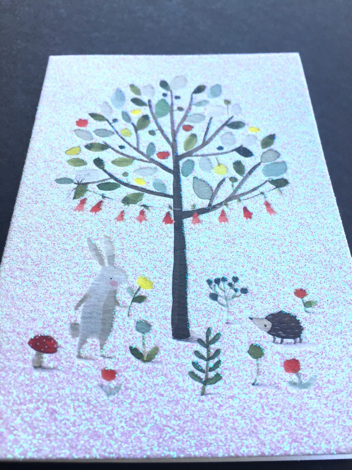 *ONE* Papyrus Rabbit Hedgehog SMALL Blank Note Card Glitter Gold Foil Seal