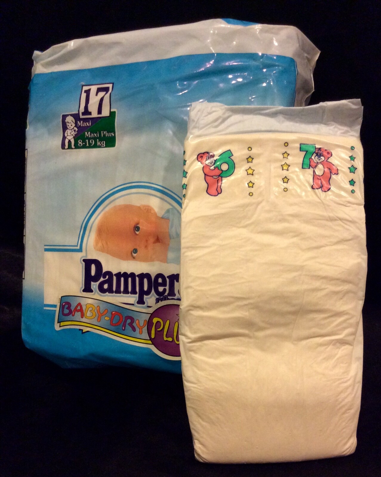 Vintage Pampers BabyDry Plus Diaper Plastic Backed Sz Maxi Plus for
