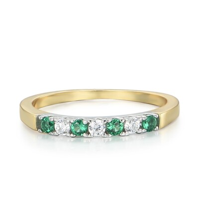 18 Karat Gold Vermeil auf 925 Silber 7 Steine Saphir & Smaragd Eternity Ring