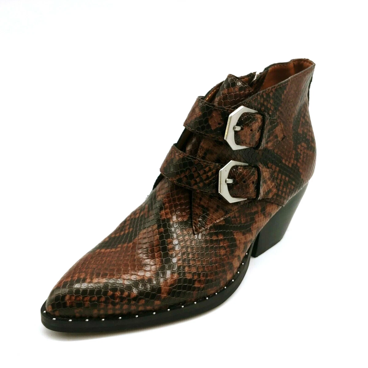 Treasure Bond Womens Faux Leather Snakeskin Ankle Boots Zip