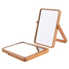 Wooden Square Hand Mirror Held Vanity Fold Mirror Standing Makeup Dresser Mirror