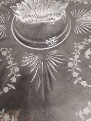 Ball Handle Server Canape Cookie Plate Glass Etched Mayflower Fostoria Flame - Picture 7 of 12