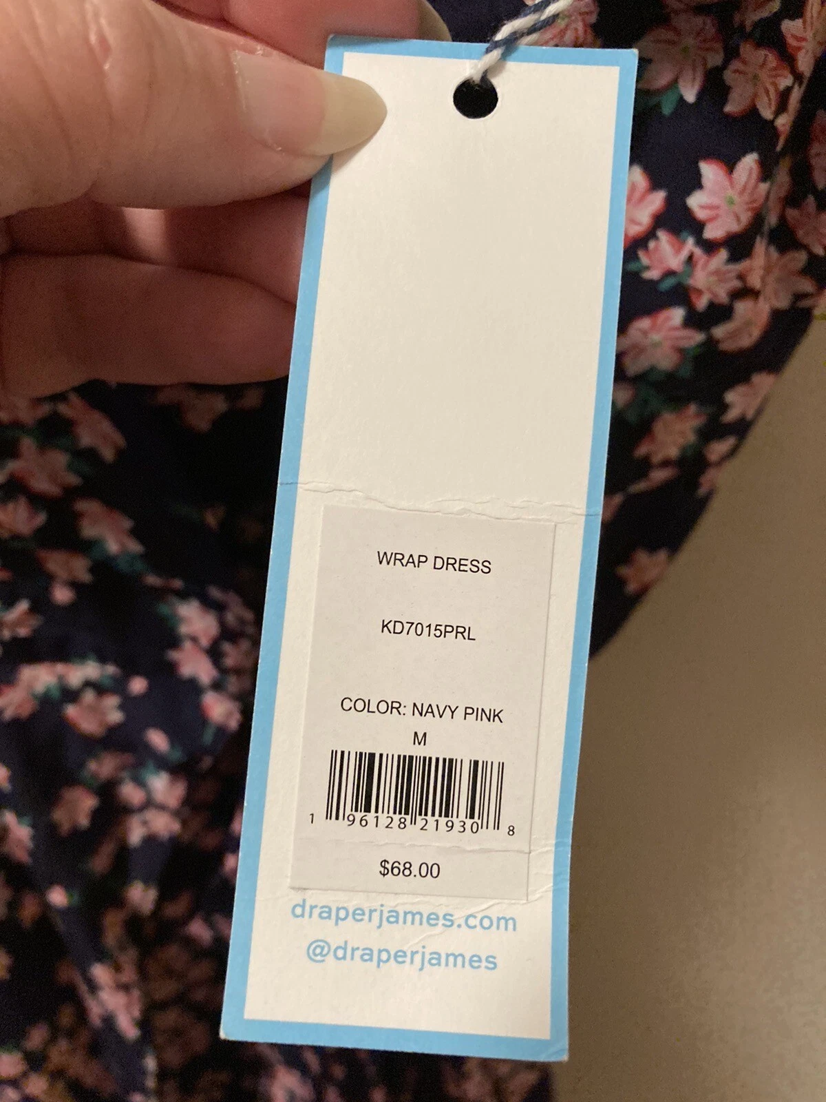 VETEMENTS Abito Draper James RSVP nuovo con etichette volant floreale avvolgente rosa navy floreale taglia M