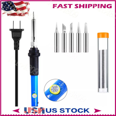 Soldering Iron Gun Kit Adjustable Temperature Welding Solder Wire W/ 5pcsTips