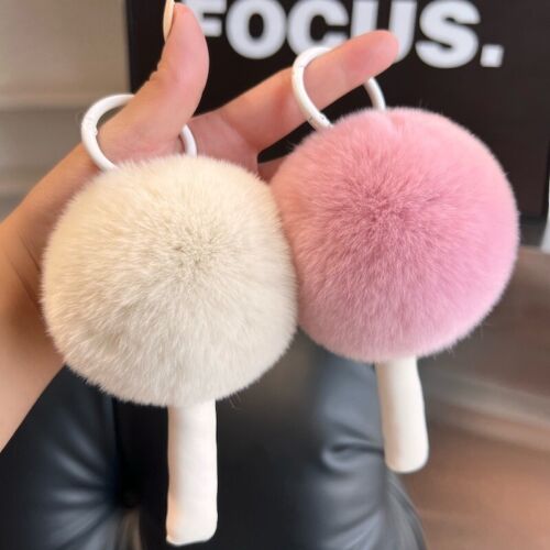 Real Rabbit Fur Lollipop Keychain Bag Charm  Bag Purse Phone Furry Pendant Gift - Afbeelding 1 van 12