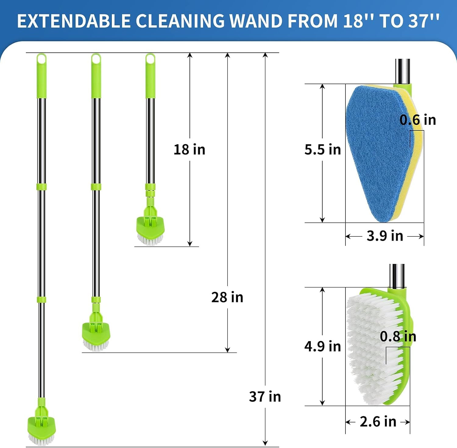 2 in 1 Scrub Cleaning Brush with 37” Long Extendable Handle,1 Stiff Bristle and