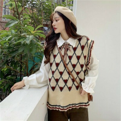 Girl Sweet Vest Knitted Waistcoat Pullover Round Neck Sleeveless Sweater New