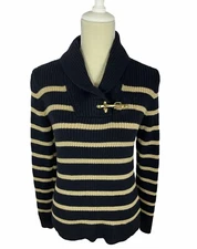 Ralph Lauren Black Label Women's L Gold Striped Ribbed Shawl Collar Sweater