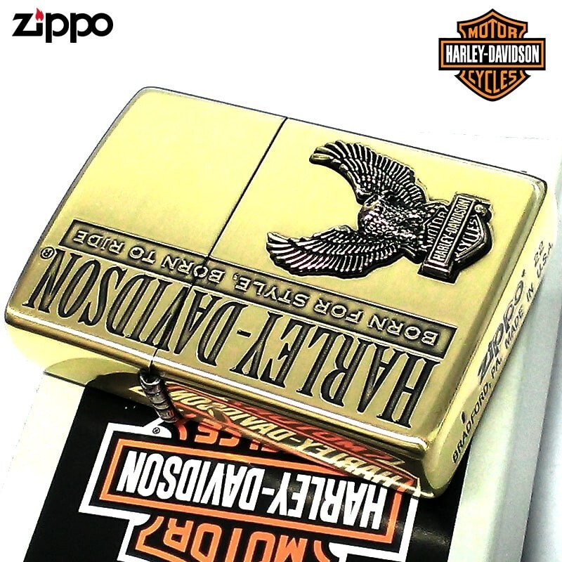 Zippo Oil Lighter Harley Davidson Eagle Metal HDP-59 Gold Regular