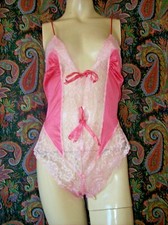 Vintage Pink Lacy Silky Nylon Tricot Teddy Panty Romper S