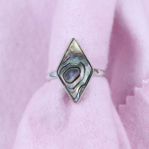 Bague Vintage Coquillage Nacré Oblongue Bombée - Taille 57 - Multicolore Années 80