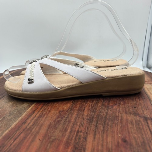 Minnetonka Sandals Women 8 White Tan Leather Comfort Wedge Slip On Slide Jeweled - Picture 5 of 12