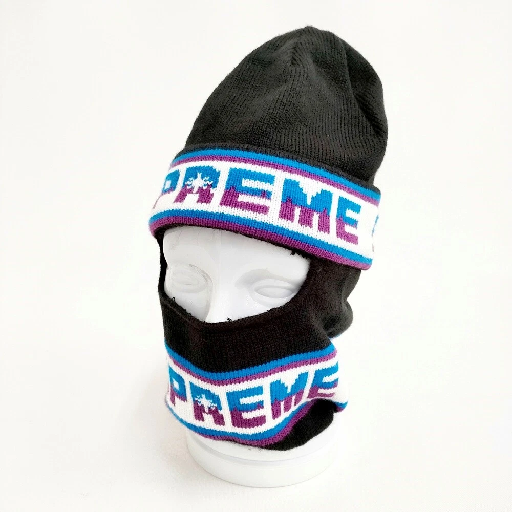 Supreme Double Logo Facemask Beanie Tricoté Chapeau Casquette Tricotée Noir 4 1220A◆