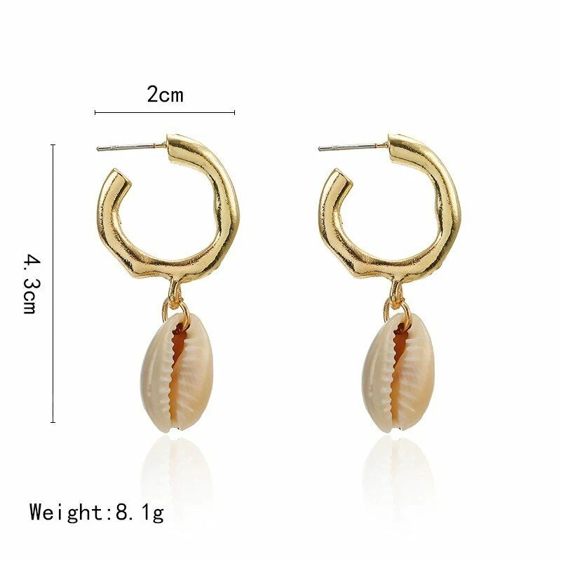 Sea Shell Women Earrings Gold Silver Color Metal Cowrie Statement Summer Beach - Image 3 of 4