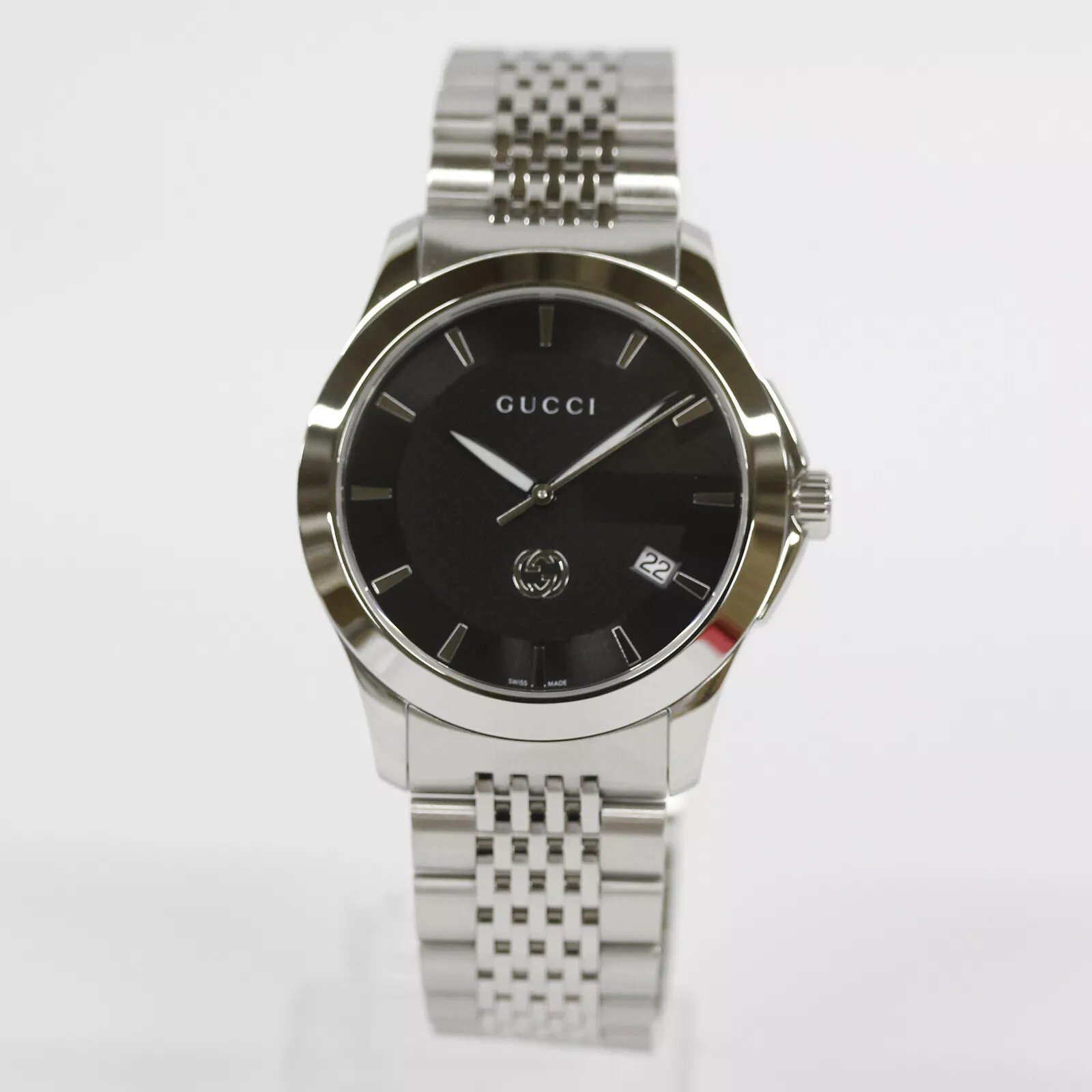 GUCCI G TIMELESS YA1264106 analogique quartz saphir cristal noir argent