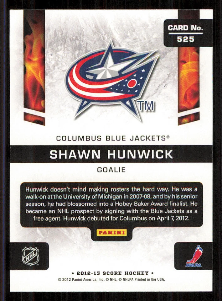 2012-13 Score #525 Shawn Hunwick HR RC - Image 2 of 2
