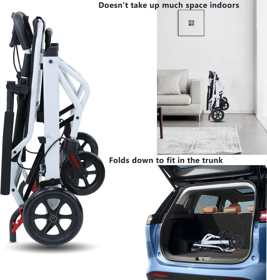 Silla de ruedas plegable ligera de transporte portátil silla de ruedas de viaje todo terreno Foto 4 de 4