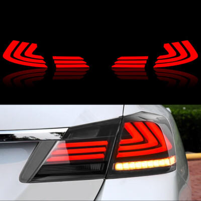 2013-2017 Smoked LED Taillight w/Sequential Turn sig Pair For Honda Accord Sedan
