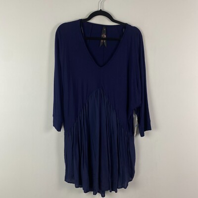 Melissa McCarthy Seven7 V Neck Dolman Sleeve Peplum Tunic Size 1X Navy Blue