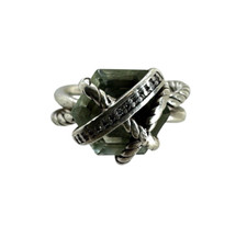 David Yurman Sterling Silver Cable Wrap Prasiolite and Diamond Ring Size 5