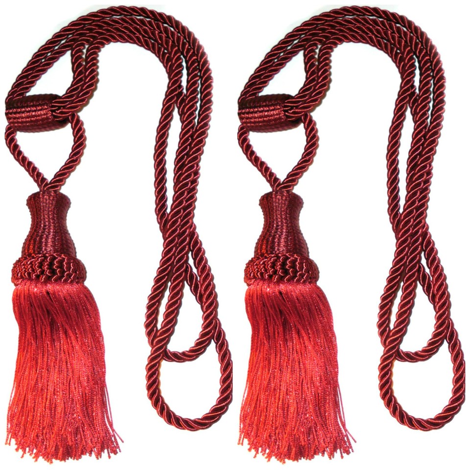 STUNNING GLASS MOULD ROPE TASSEL CURTAIN TIE BACKS X2 VARIOUS COLS, ART N00445