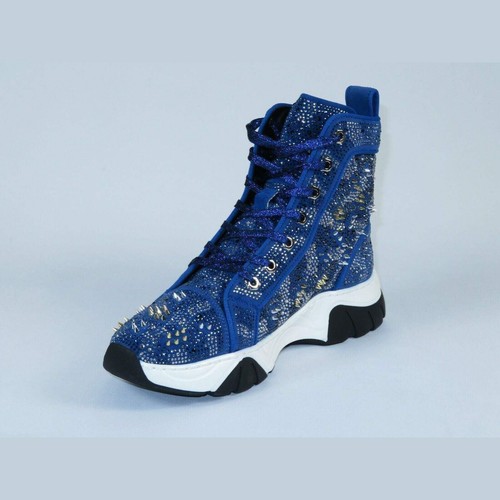 Mens High Top Shoes By FIESSO AURELIO GARCIA,Spikes Rhine stones 2412 Navy Blue - Picture 4 of 15