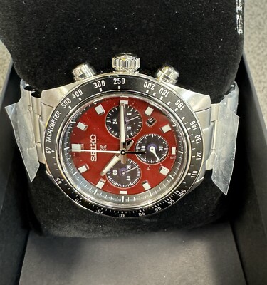 Seiko Prospex Speedtimer Solar Steel Bracelet Red Dial Watch
