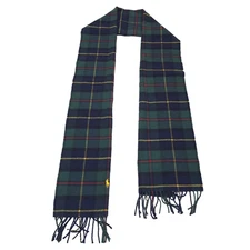 $285 Polo Ralph Lauren Blue Green Tartan Plaid Wool Cashmere Scarf Mens One Size