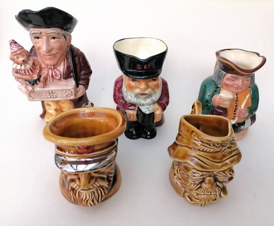 Vintage Toby & Figur Krüge 5er Set Chelsea Rentner Orgelschleifer Fischer