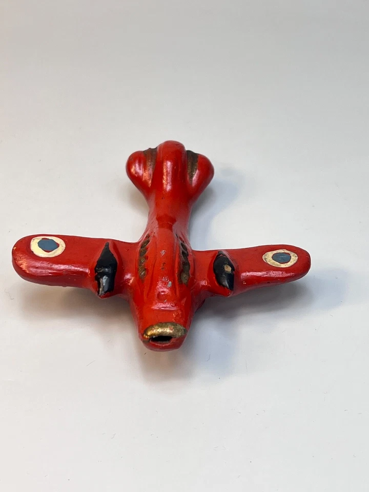 1930 Antiguo Redware Cerámica Arte Popular Ocarina Silbato Figura Avión Avión Foto 2 de 4