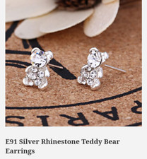 Silver Rhinestone Teddy Bear Earrings
