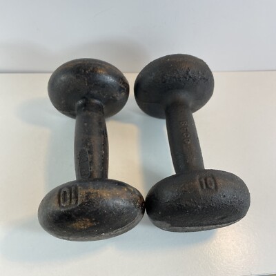 BFCO Vintage Black Iron 10 lb Dumbells Hand Weight Pair Rare