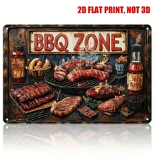 BBQ ZONE Sign Food Kitchen Retro Street Metal Tin Signs Wall Art Home Rustic Bub