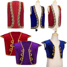 Kids Boys Halloween Sleeveless Arabian Prince Vest Sequins Woven Tape Waistcoat