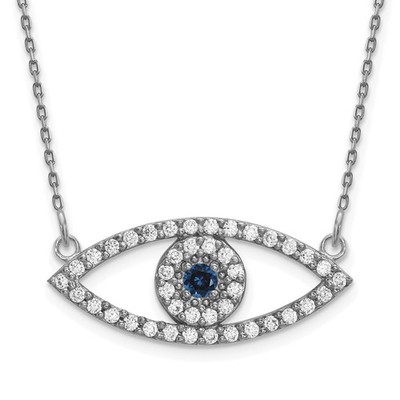 14K Weißgold poliert 1/2 Karat Diamant und Saphir Medium Evil Eye 18 Zoll N