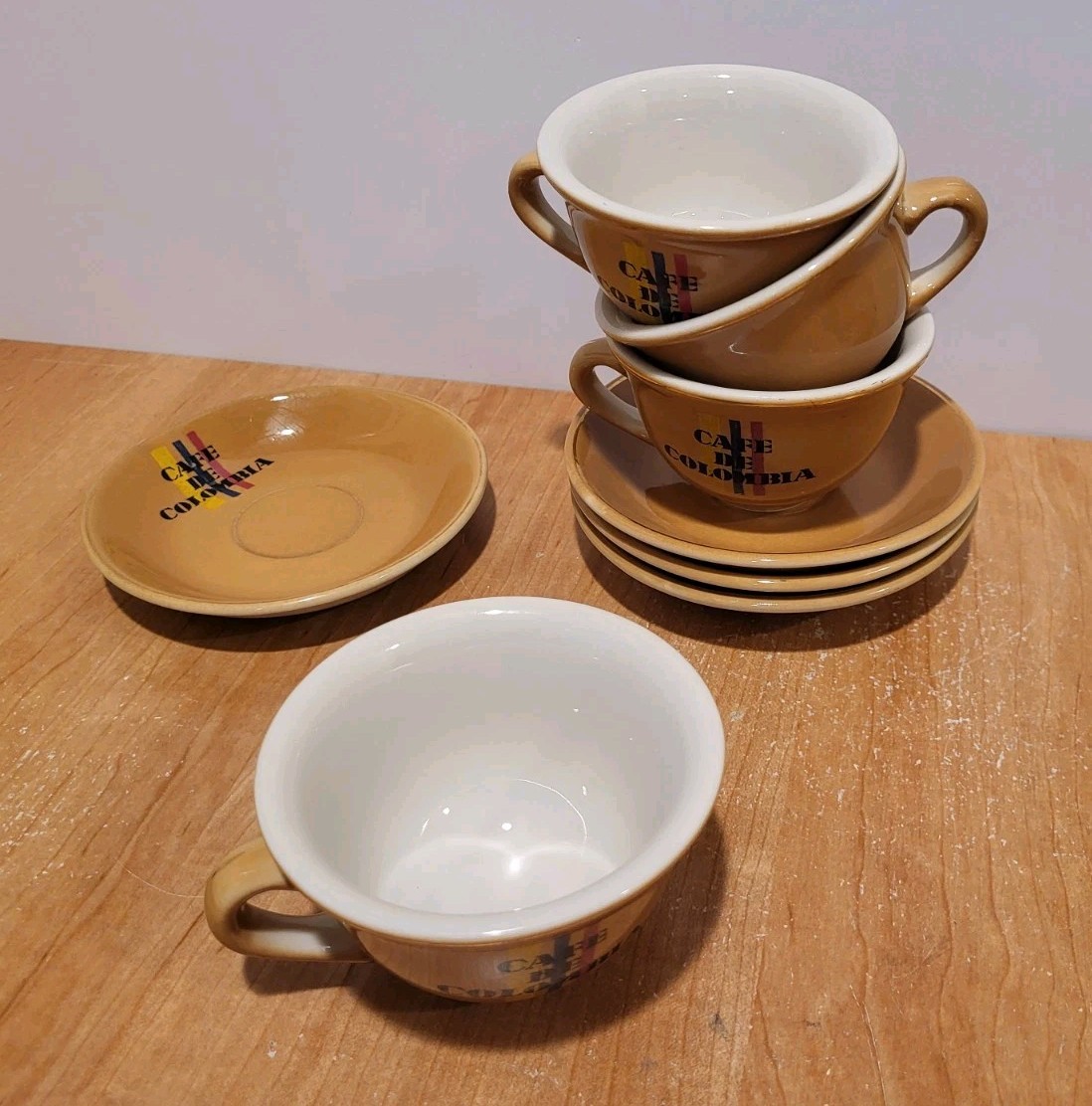 CAFE DE COLUMBIA   4  Cup & Saucer Sets  PORCELANA DIAMANTE  Total 8 Pieces  HTF thumbnail 2