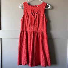 Kensie Eyelet Fit and Flare Mini Dress Women Medium Red Orange Cotton Zip Party