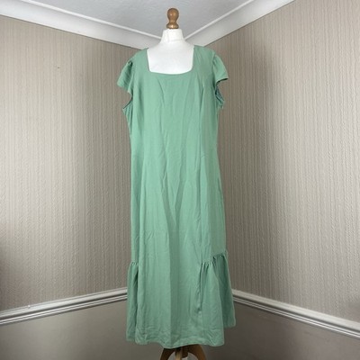 Joanna Hope mintgrünes Midikleid quadratischer Ausschnitt Rüschensaum Gypsy UK 26 neu mit Etikett