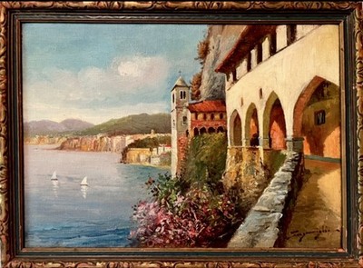Listed Roberto Marcello Scognamiglio O/C Italian Coastal Scene Signed C. 1915