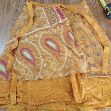 Vintage Gold Paisley 100 Silk Wrap Skirt Knee Length Layered Adjustable OS