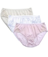 Shadowline Women's Nylon Hipster Panty w/ Lace Insert, 3 Pack, Ivory/White/Blush